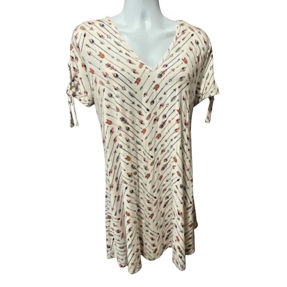 VIBE Sportswear T-Shirt Dress Size 1X White Boho Arrow Print Soft Stretchy Flowy